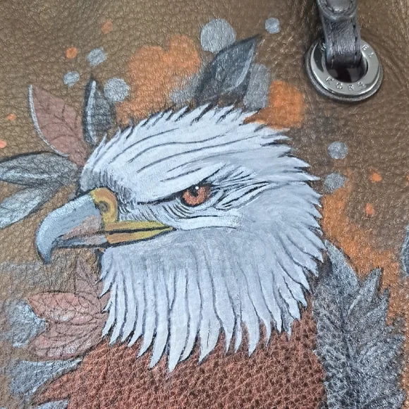 Hand Painted Women's Tote Bag Satchel Eagle & Floral Artwork Purse Shoulder Bag - Picture 4 of 16
